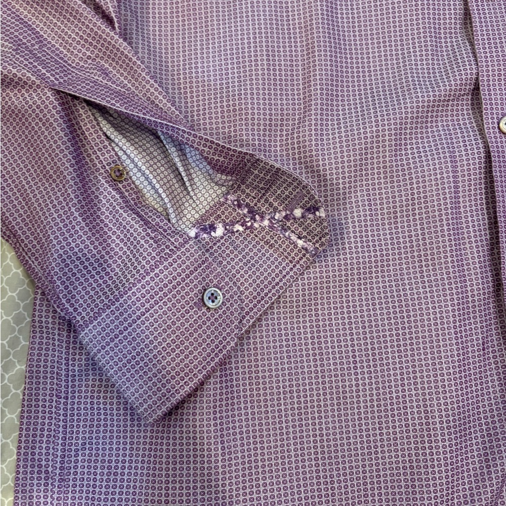 Robert Graham Men’s Maroon Geometric Button Down Shirt Size 42 (16.5 Neck) - Picture 7 of 10